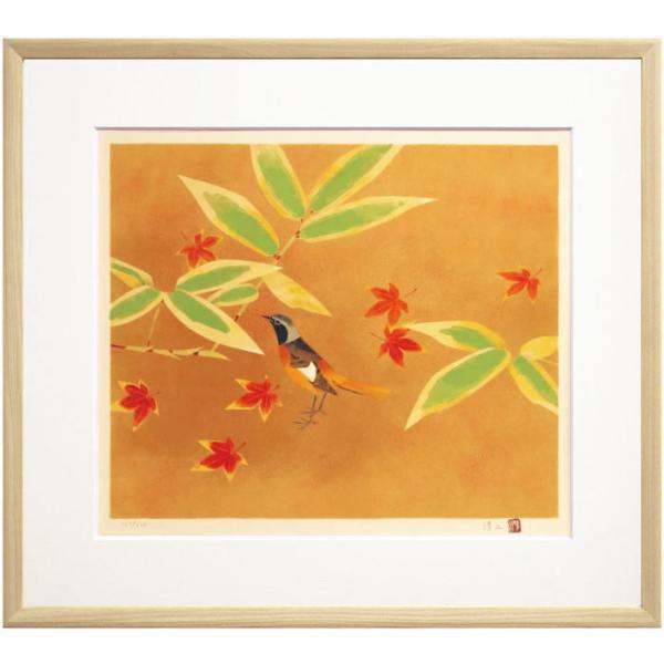 上村淳之　『常鶲』(じょうびたき：尉鶲)　オリジナルリトグラフ(石版画)　　　　絵画 日本画 花鳥 ...