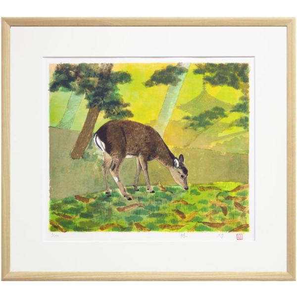 林　功　『京の秋』　リトグラフ(石版画)　　　　　絵画 日本画 日本の風景 鹿 送料無料