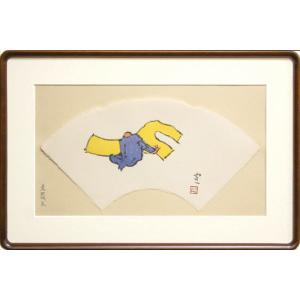 熊谷守一 「 老農夫 」 生前作 木版画 扇面　　　　版画 絵画 くまがいもりかず 人物 老人 農家人気