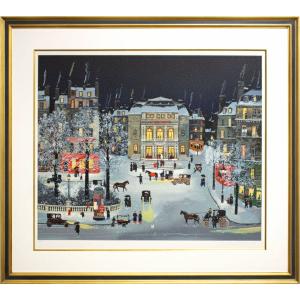 ミッシェル・ドラクロワ 「 コミックオペラ 」 リトグラフ 版画 絵画 外国の風景 フランス パリ 雪 雪景色 劇場 夜 冬 人物 かわいい 送料無料