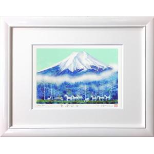 伊藤若冲白鶴図「浪に鶴」「松に鶴」二枚セット(額装)<BR>彩美版シルク