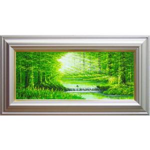 横山　守　『陽光』　油絵・油彩画　WF3　　　絵画 洋画 森林 自然 横長 送料無料