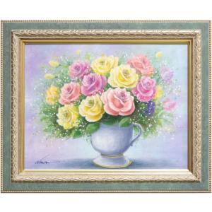 田村一  油絵・油彩画 田村 一 「 スペイン壷と赤い薔薇 」 油絵 ・ 油彩画 F6 ( 6号