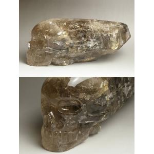 博物館クラス！特大！水入りエレスチャルスモーキー水晶スカル