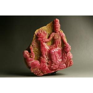 博物館クラス！ロードクロサイト(インカローズ)彫刻　観音 アルゼンチン産