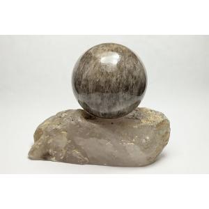 山梨県黒平産　72mm　草入煙水晶　丸玉　販売証明書・桐箱付き