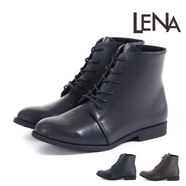 レナ LENA レディース ブーツ ローヒール レースアップショートブーツ 軽量 軽い ショートブー...
