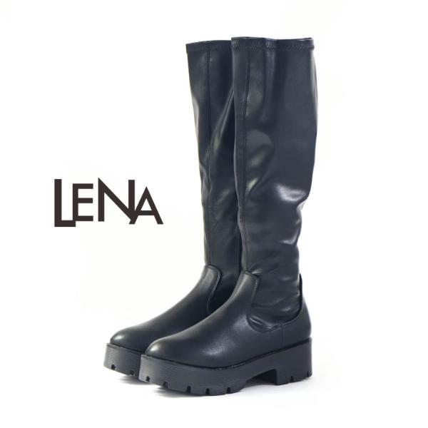 レディース ブーツ ひざ下丈ロングブーツ サイドファスナー 厚底ブーツ レナ LENA 厚底 痛くな...