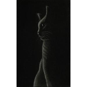仙北谷和子「Profile」銅版画　メゾチント 額装　猫