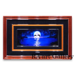 ラッセン ミスティックライトツインズ 動物画 版画手彩 ダイヤ3個付 作家直筆サイン イルカ マリンアート 美品 絵画 真作 値下げ交渉可能