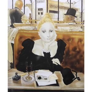 藤田嗣治 カフェにて 人物画 保証書付 解説あ...の詳細画像1