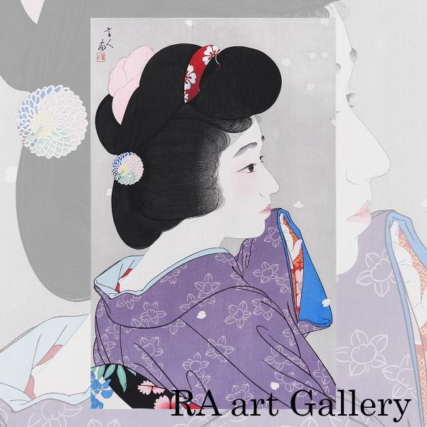 鳥居清忠 おぼろ春 おんな十二題より 人物画 美人画 木版画 浮世絵 女性像 鳥居言人 新版画 アー...