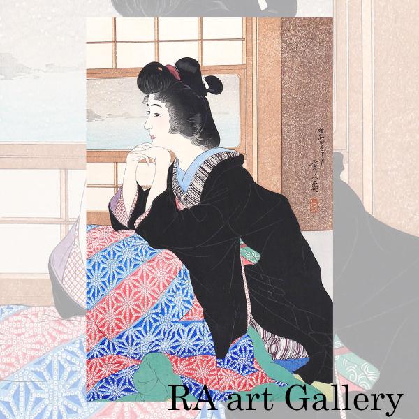 鳥居清忠 雪 おんな十二題より 人物画 美人画 木版画 浮世絵 女性像 鳥居言人 新版画 アート 作...