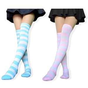 ボーダー ニーハイソックス オーバーニー 膝上 美脚 ニーハイ 靴下 ソックス 4色セット 2色セット (2色セット