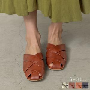 サンダル レディース ミュール ローヒール 編み込み クロスベルト パイソン 大きいサイズ 春