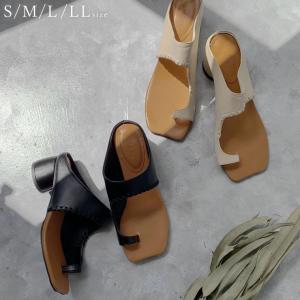 ヒールサンダル レディース サンダル ミュール トングサンダル トングデザイン 円柱ヒール クッションソール アシンメトリー アシメ ダブルベルト