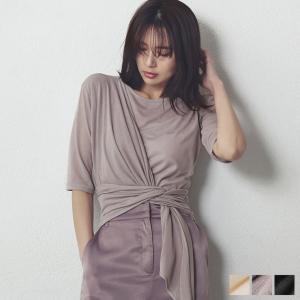 トップス レディース カットソー カシュクールトップス 5分袖 シースルー シアー オフィスカジュアル 上品 きれいめ 春色 春カラー