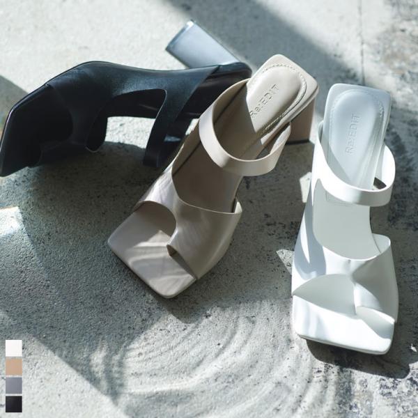 トングサンダル レディース スクエアトゥ サイドカッティング ヴィーガンレザー エコレザー 大きいサ...