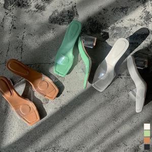 クリアサンダル クリアベルト クリアヒール スクエアヒール サンダル 6.5cmヒール 小さいサイズ 大きいサイズ 靴 シューズ