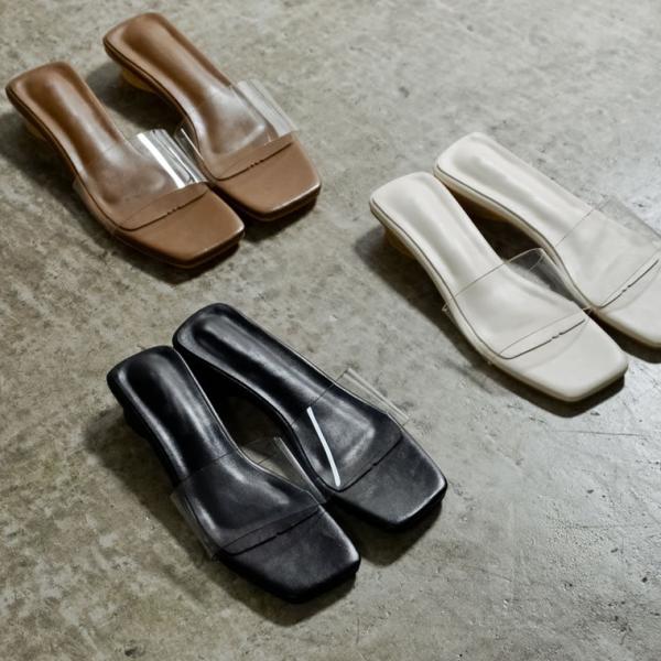 サンダル レディース ミュール クリアサンダル フラットソール フラットサンダル ぺたんこ