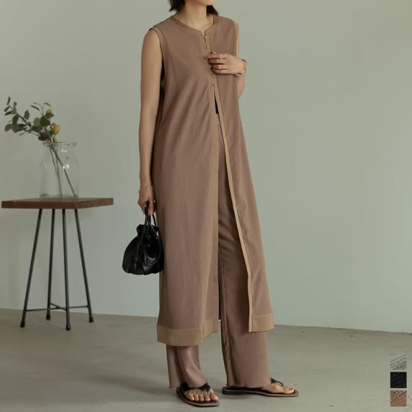 ワンピース ロングベスト レディース カットシャーリング レイヤード ロング丈 ノースリーブ SCサ...