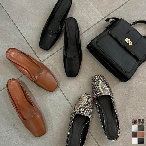 ミュール レディース パンプス スクエアトゥ ヒール ローヒール サンダル 大きいサイズ 靴 シュー...