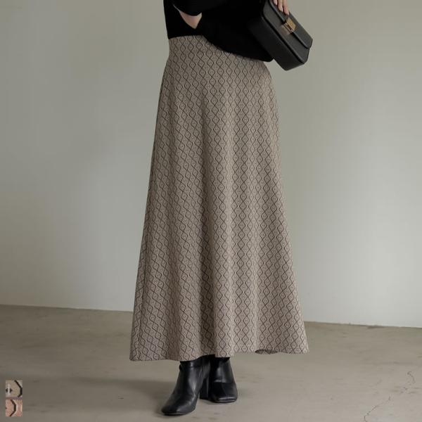 スカート レディース マーメイドスカート 総柄 ジャガードニットソー 低身長向け 2021秋冬 20...