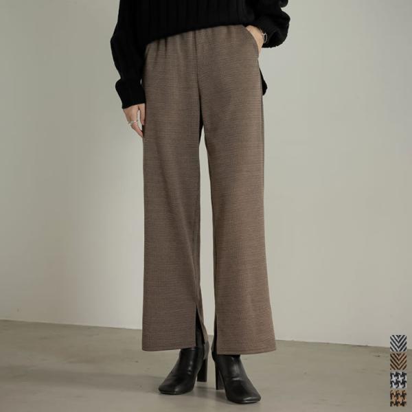 パンツ レディース ストレートパンツ カットジャガード 総柄 低身長向け 高身長向け 2021秋冬 ...