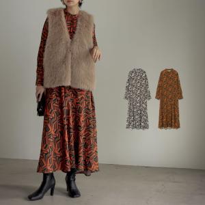 ワンピース レディース マーメイド総柄ロング丈 低身長向け 2021秋冬 2021A/W 2021AW