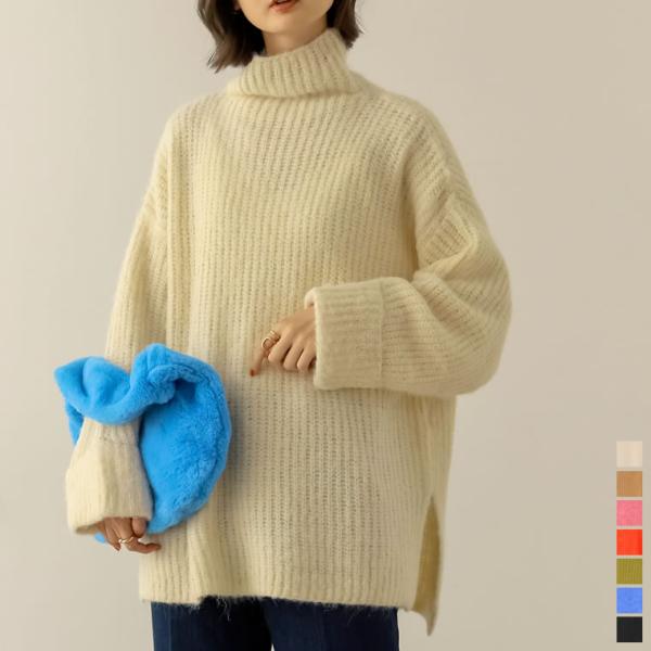 ニットトップス レディース ニット トップス ニットプルオーバー ニットチュニック ハイネック 体型...