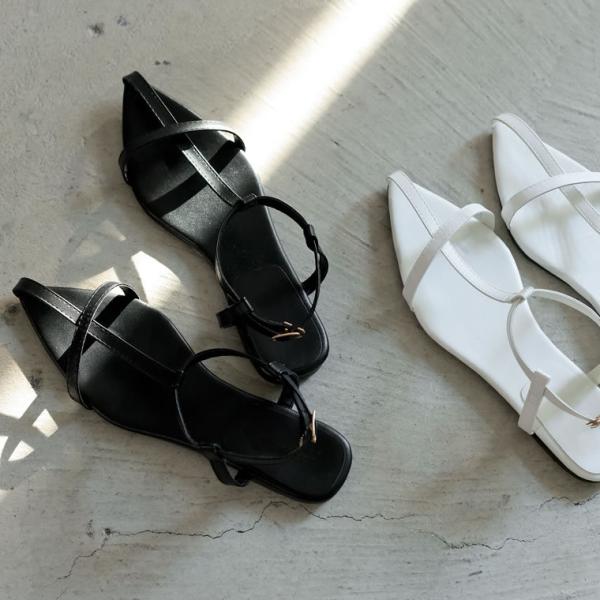 サンダル レディース フラットサンダル ぺたんこ ポインテッドトゥ ストラップサンダル 靴 シューズ...