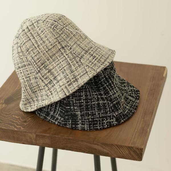 ハット レディース バケットハット 帽子 ぼうし チューリップハット ツイード調 ツイード ツイード...