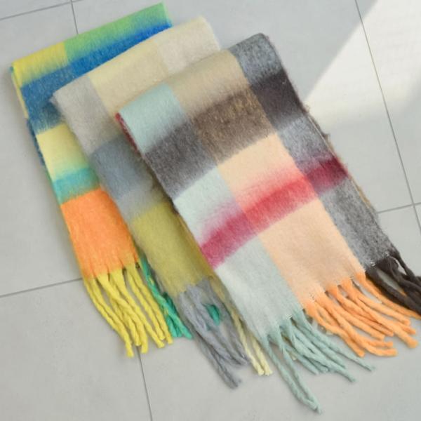 マフラー レディース 起毛マフラー ウールタッチ フェイクウール ボリューム 大判 チェック柄 温か...