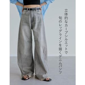 デニム レディース パンツ バレルレッグ 低身...の詳細画像2