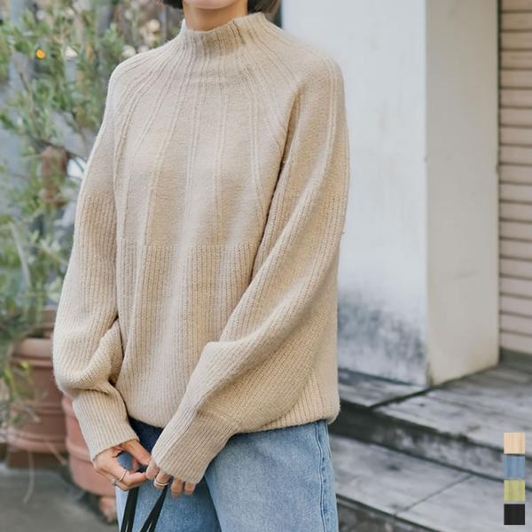 トップス レディース ニット プルオーバー セーター 畦編み リブニット ボトルネック 秋冬