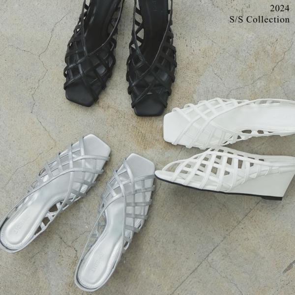 サンダル メッシュサンダル 6cmヒール レディース 4色 S〜3Lサイズ ウェッジソール オープン...