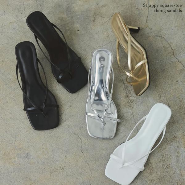 サンダル トングサンダル 7cmヒール レディース 4色 S〜3Lサイズ  スクエアトゥ ミュール ...