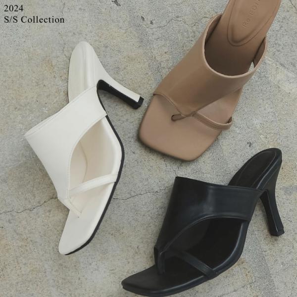 サンダル トングサンダル 8.5cmヒール レディース 3色 S〜3Lサイズ シューズ スクエアトゥ...