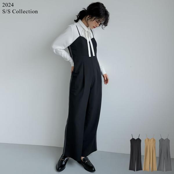 オールインワン レディース サロペット キャミオールインワン 低身長 高身長 ビスチェライク サイド...