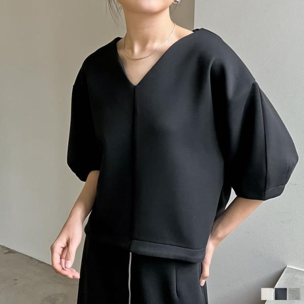 ダンボール レディース トップス スウェット 五分袖 ボリューム袖 ボリュームスリーブ ランタンスリ...