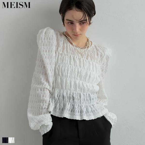 トップス カットソー レディース 2色 M/L シャツ ブラウス ギャザー シャーリング パフショル...