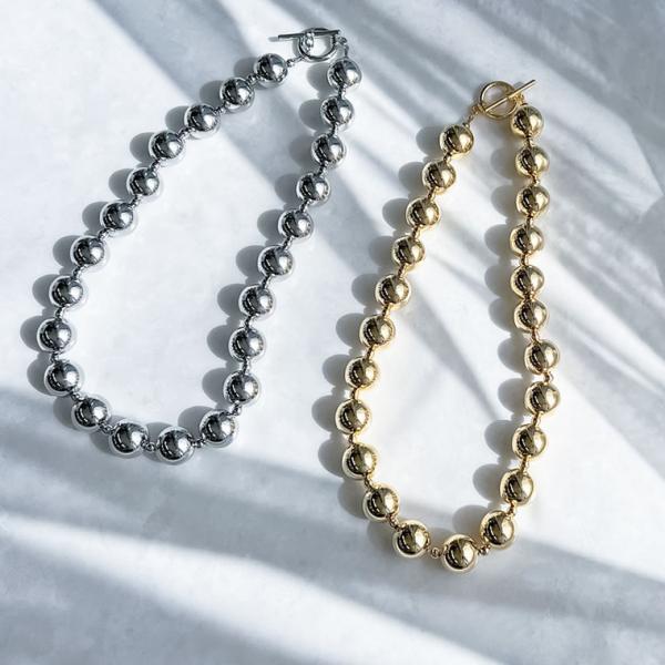 ボールチェーン ネックレス レディース アクセサリー 大ぶり おおきめ メタリック[mb]