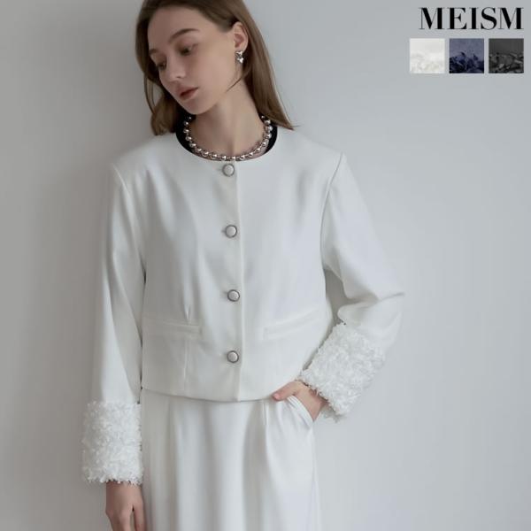 レディース  アウター ジャケット ノーカラー 羽織り オケージョン セレモニー フラワーモチーフ ...