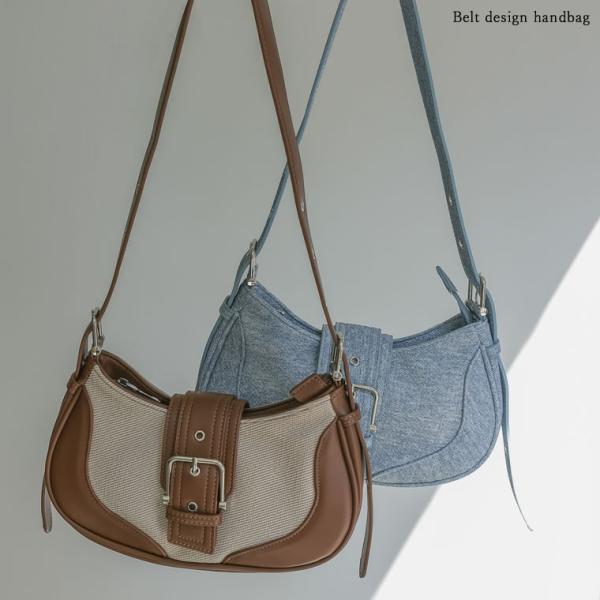 レディース バッグ ハンドバッグ かばん 鞄 ベルト 配色 バイカラー デニム風 2024春夏