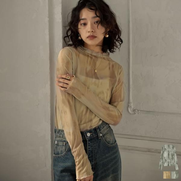 トップス レディース シアー 長袖 プルオーバー ハイネック ボトルネック チュール シースルー プ...