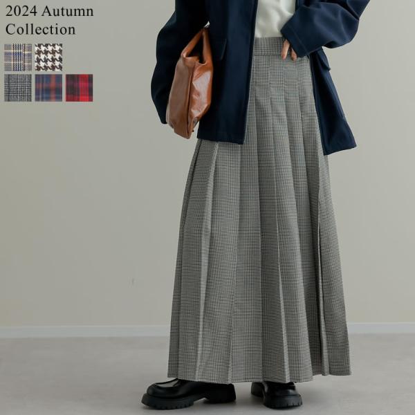 スカート チェック柄 レディース 低身長 ロング プリーツスカート フレアスカート 体型カバー 20...