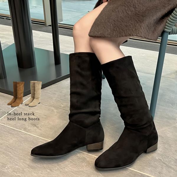ロングブーツ レディース ブーツ 秋冬 靴 インヒール  ローヒール 合皮 合成皮革 フェイクレザー...