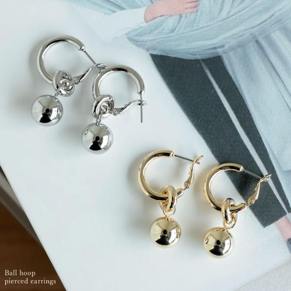 ピアス レディース フープピアス アクセサリー ボールモチーフ シルバー ゴールド ボールピアス 大...