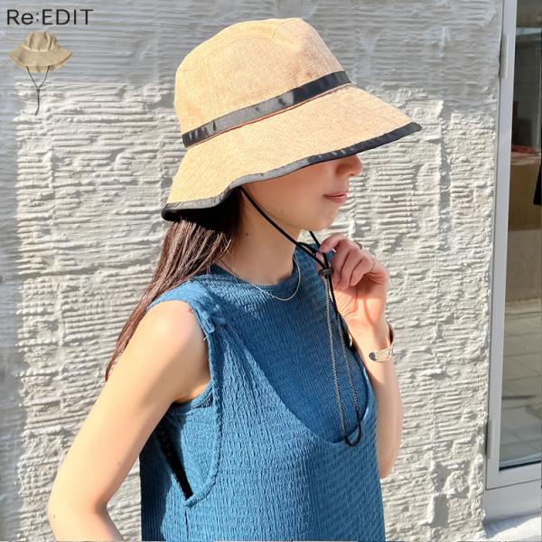 ハット レディース  帽子 UV対策 紐取り外し可能 パイピング 紫外線対策 運動会 レジャー プー...