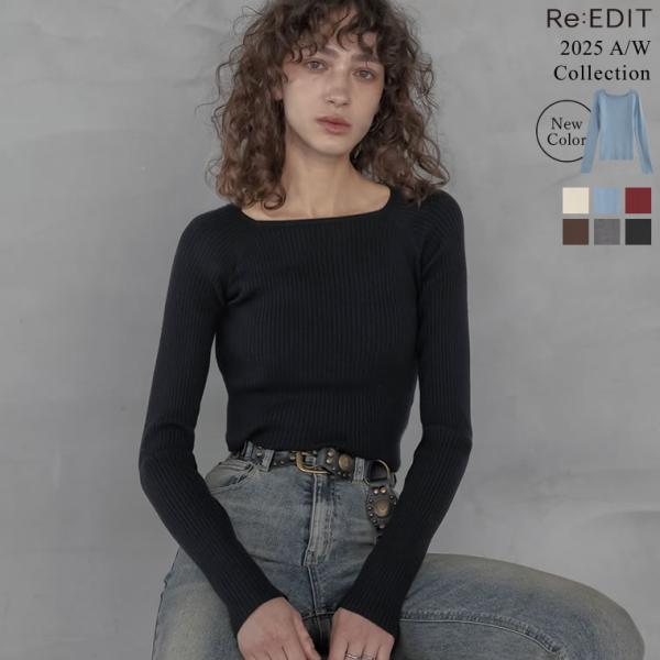 リブニット トップス レディース 6色 M/L スクエアネック ラグラン コンパクト インナー レイ...